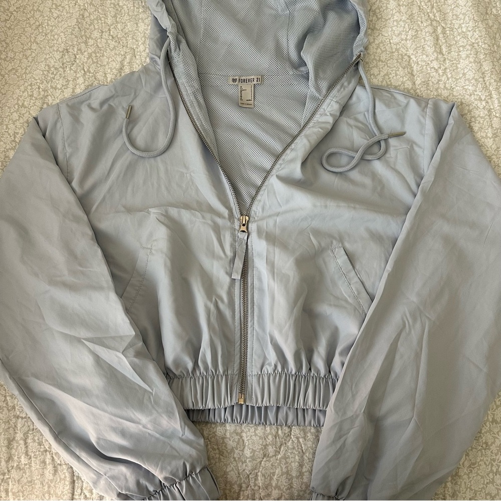 Light Blue Hooded Windbreaker Jacket